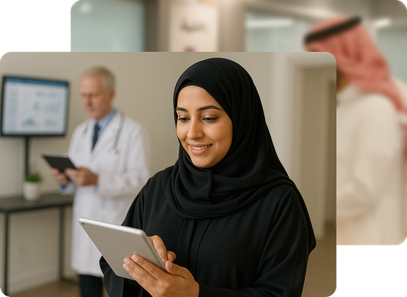 A team of surgeons performing an operation under surgical lights